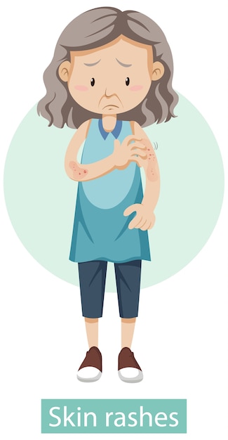 Vector cartoon character with skin rashes symptoms