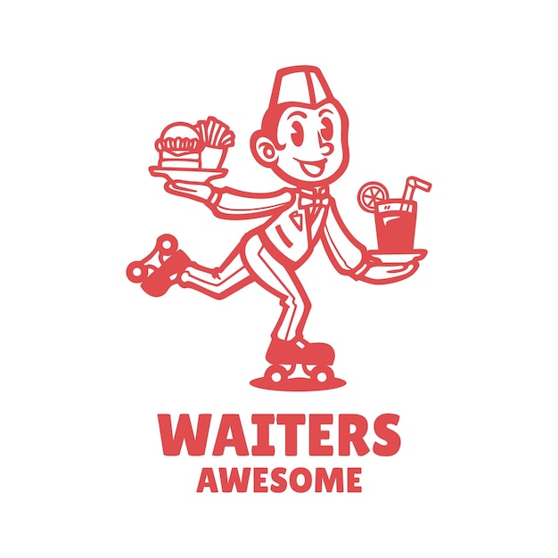 A cartoon character with the words waiters awesome on it