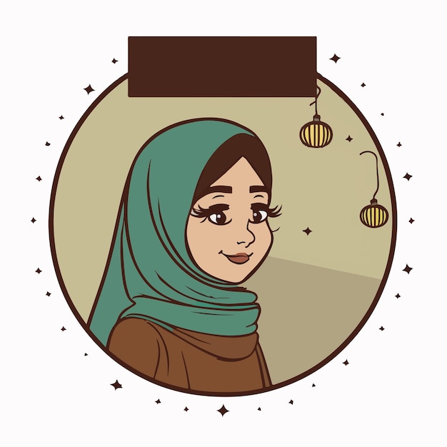 Cartoon character of a woman wearing a green hijab