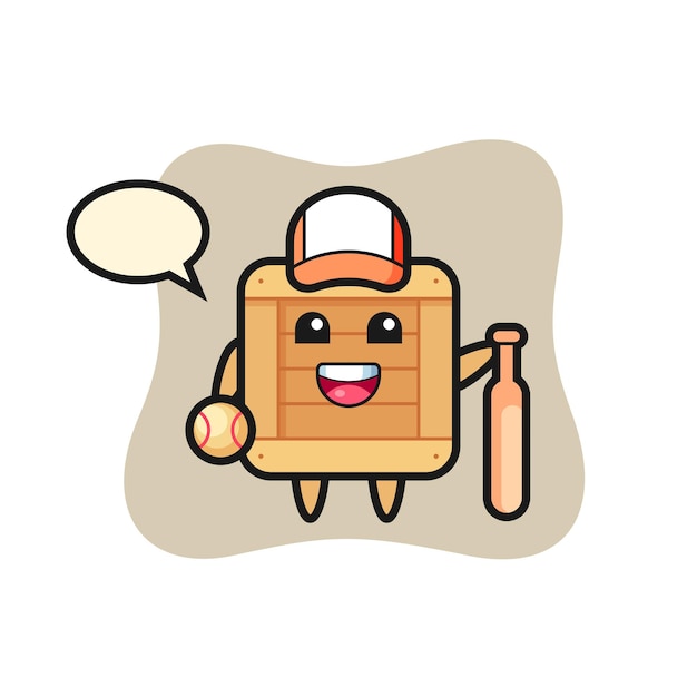 Cartoon character of wooden box as a baseball player