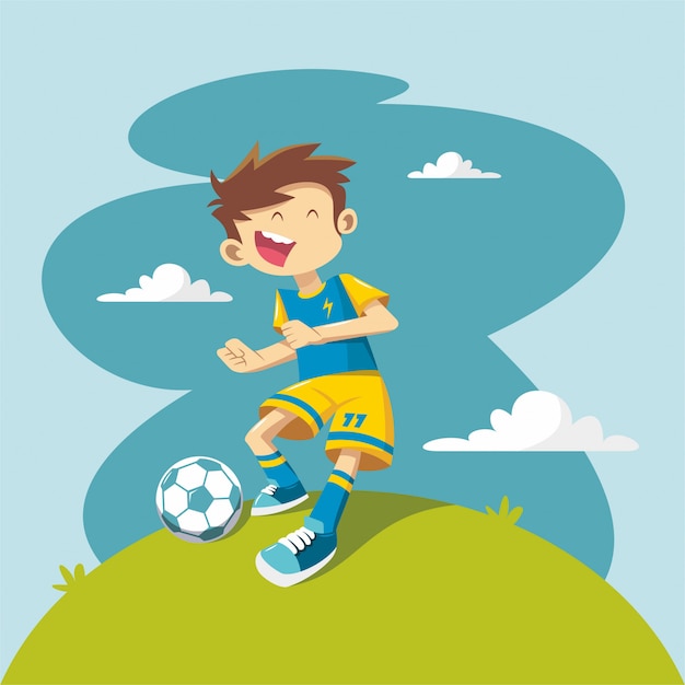 Cartoon characters of child soccer player