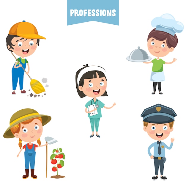 Cartoon characters of different professions