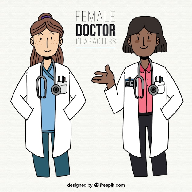 Vector cartoon characters of female doctors