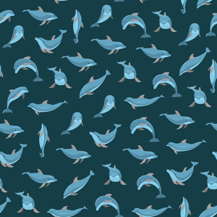 Vector cartoon characters funny dolphin seamless pattern background vector