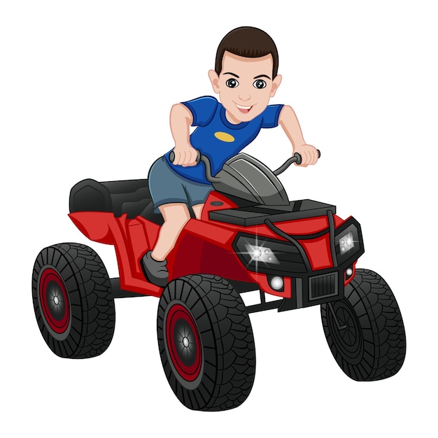 Vector cartoon cheerful boy on an atv