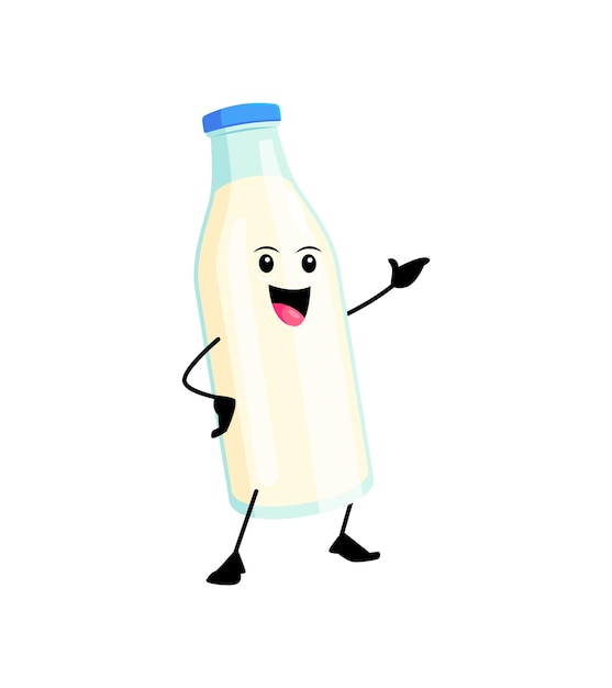 Вектор Мультяшный веселый персонаж завтрака из бутылки молока
