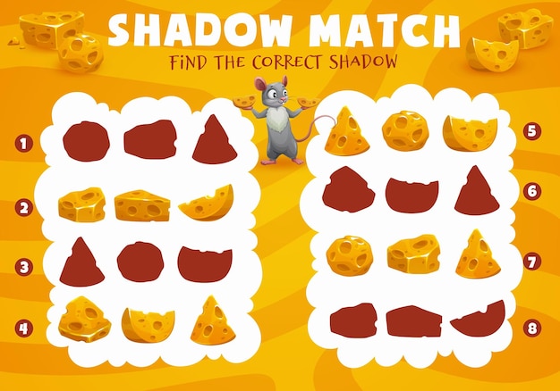 Cartoon cheese and mouse shadow match game