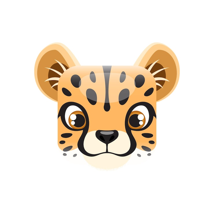 Premium Vector | Cartoon cheetah cub kawaii square animal face
