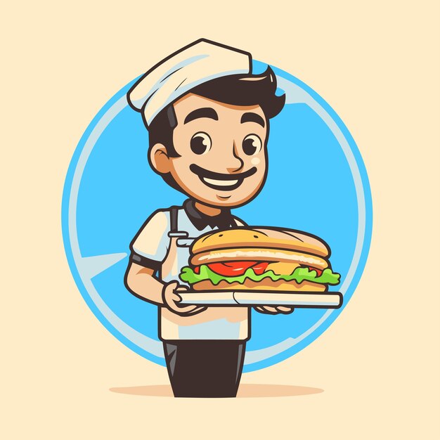 Vector cartoon chef holding a hamburger vector illustration in cartoon style