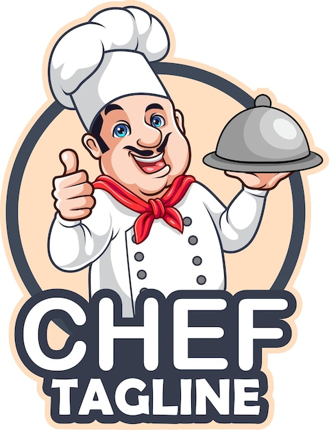 Vector cartoon chef holding a silver tray giving thumb up