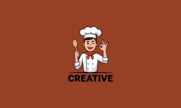 cartoon chef holding a spoon and giving an okay gesture
