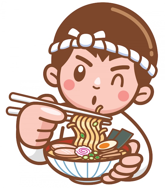 Cartoon Chef Japanese noodles presenting food