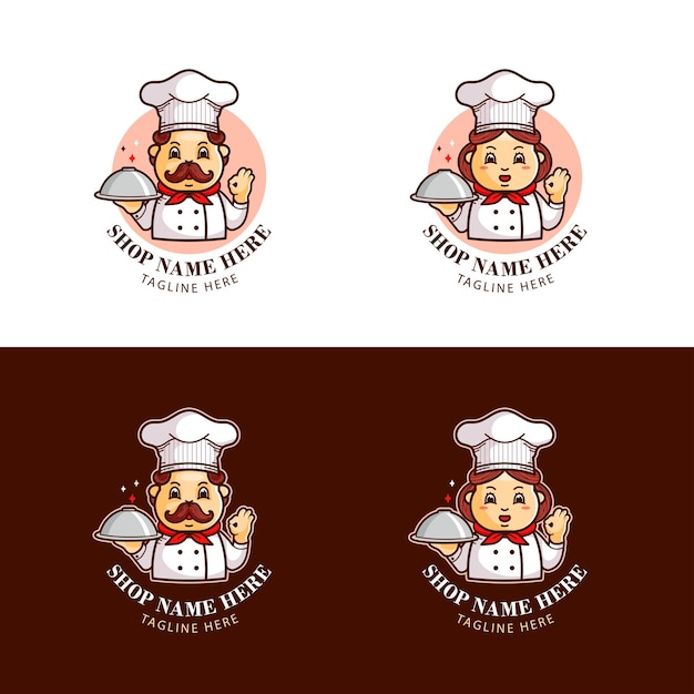 Vector cartoon chef-kok logo met mascotte