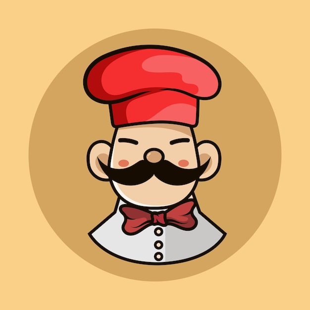 漫画のシェフのロゴ マスコットな料理帽子おいしいコンセプト料理レストランやカフェのロゴ