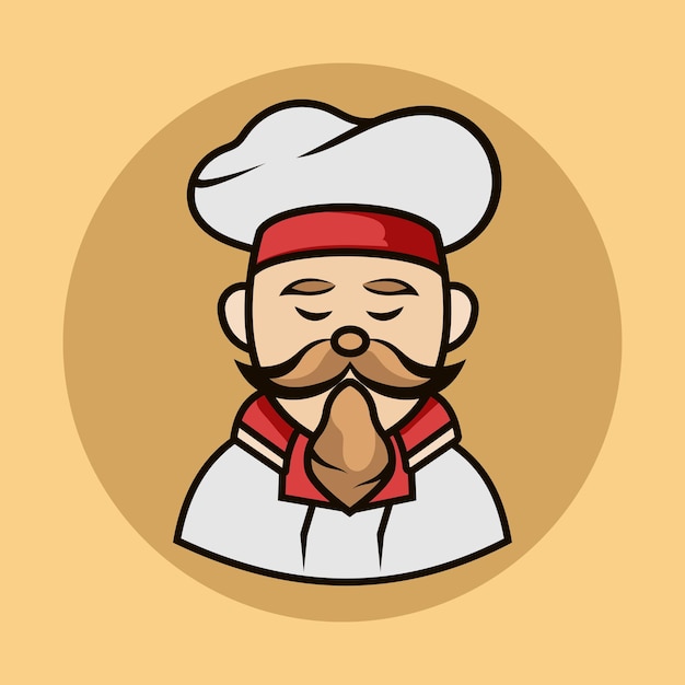 漫画のシェフのロゴ マスコットな料理帽子おいしいコンセプト料理レストランやカフェのロゴ
