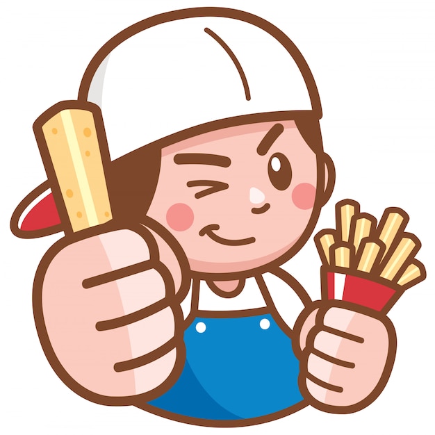 Cartoon chef presenting french fries