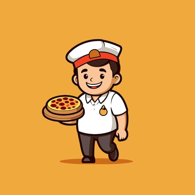 Cartoon chef with pizza Cute and funny vector illustration