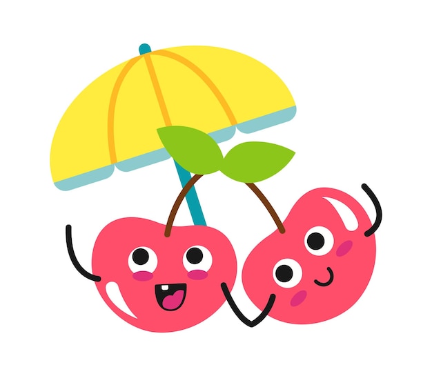 Cartoon cherry on the beach Vector illustration