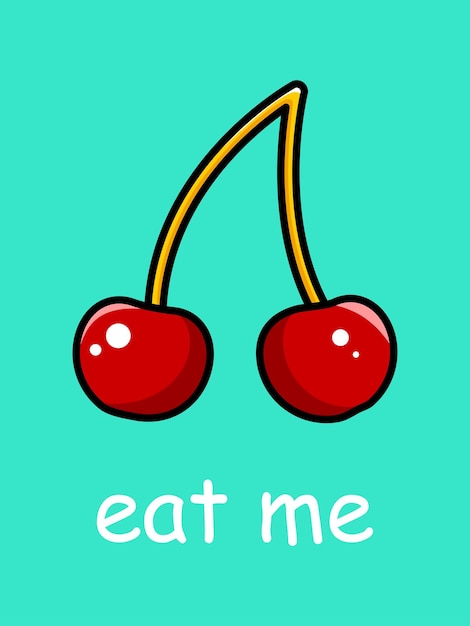 Cartoon cherry Postcard Eat me Vector illustration