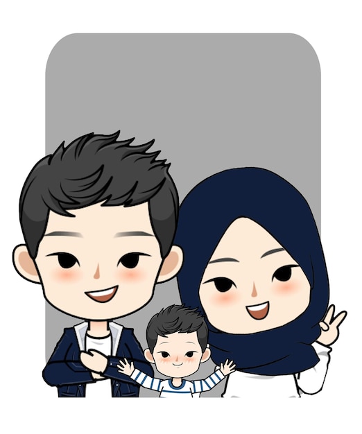 Cartoon chibi familie