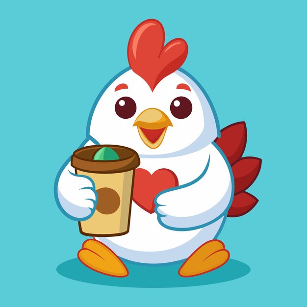 Vector a cartoon of a chicken holding a cup of coffee