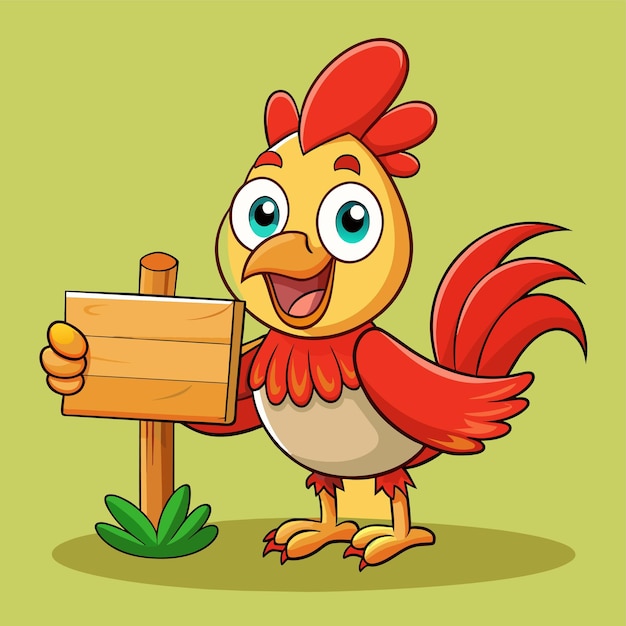 Vector a cartoon of a chicken holding a piece of wood with a green background