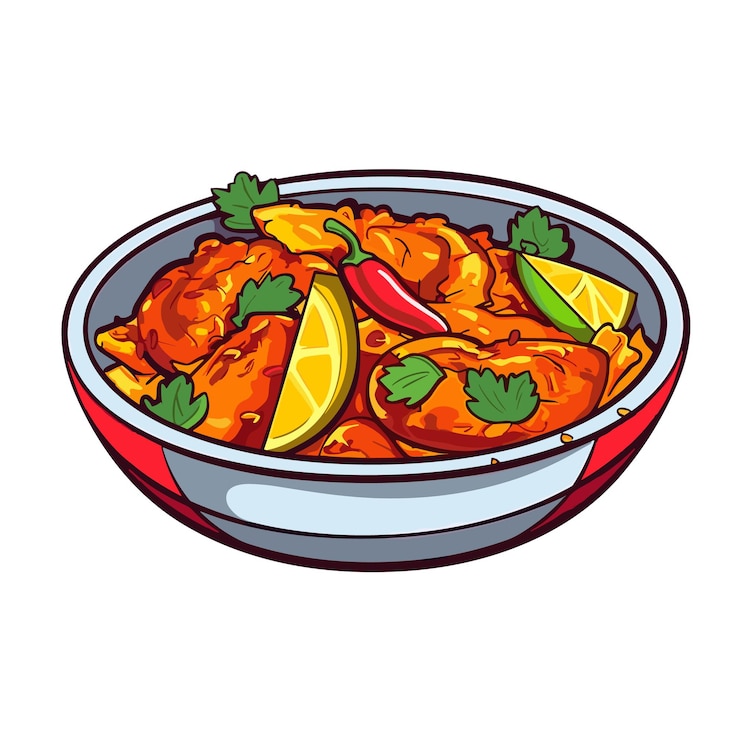 Vector a cartoon chicken jalfrezi indian food vector illustrator generative ai