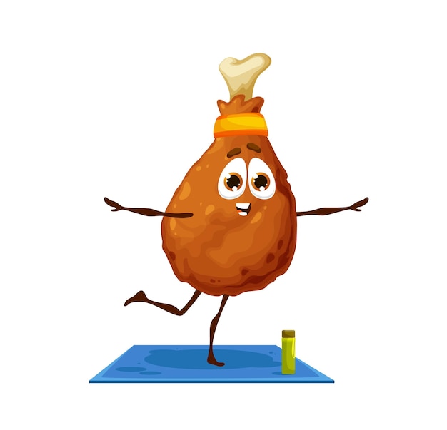 Cartoon chicken leg character on yoga fitness