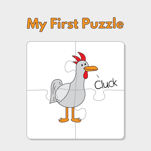 Cartoon chicken puzzle template for children