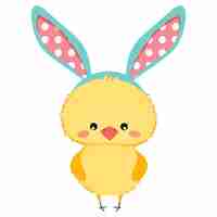 Vector a cartoon chicken wearing a bunny costume with polka dots.