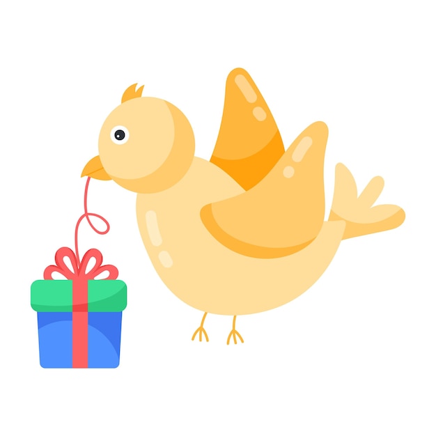 A cartoon chicken with a gift box.