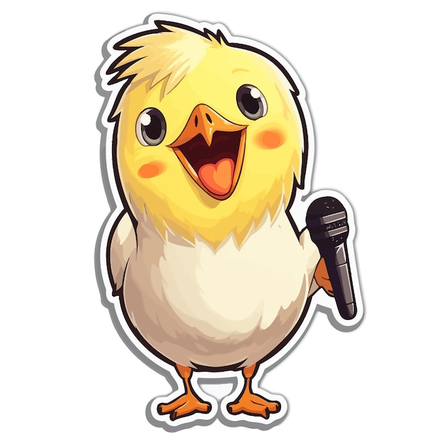 Vector a cartoon of a chicken with a microphone in front of it