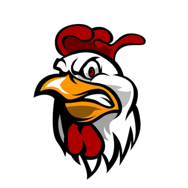 A cartoon chicken with a red beak and a yellow beak.