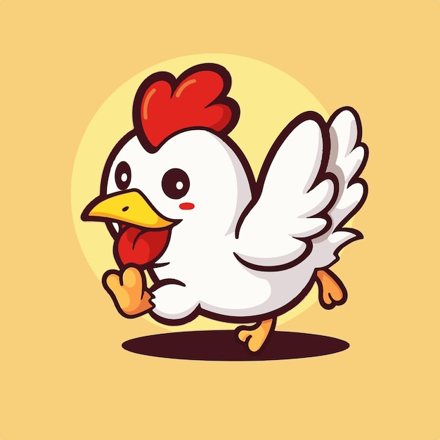 A cartoon chicken with a yellow background