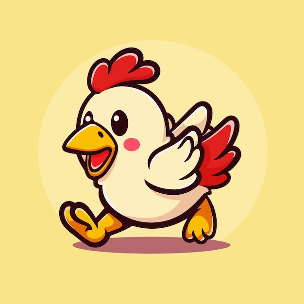 A cartoon chicken with a yellow background