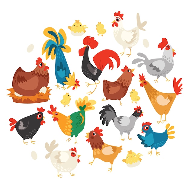 Cartoon Chickens Set