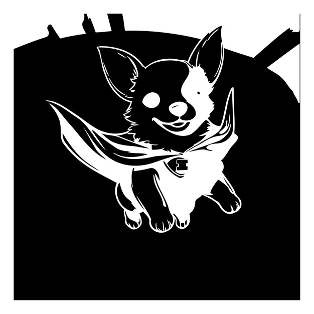 Cartoon chihuahua superhero flying in the sky vector illustration