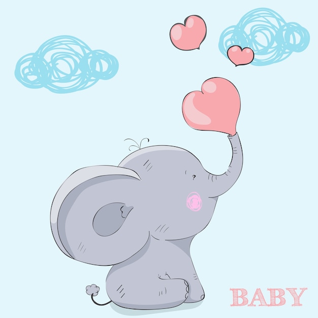 Seduta dell'elefante del bambino del fumetto san valentino felice della cartolina