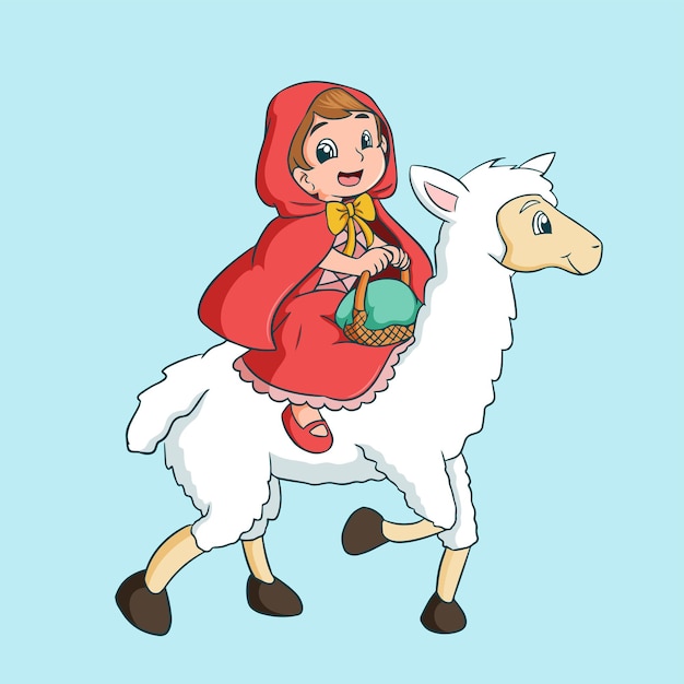 Vector cartoon child riding a sheep