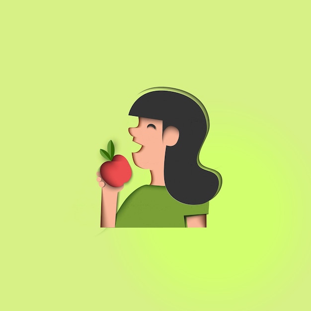 果物と野菜を持つ漫画の子