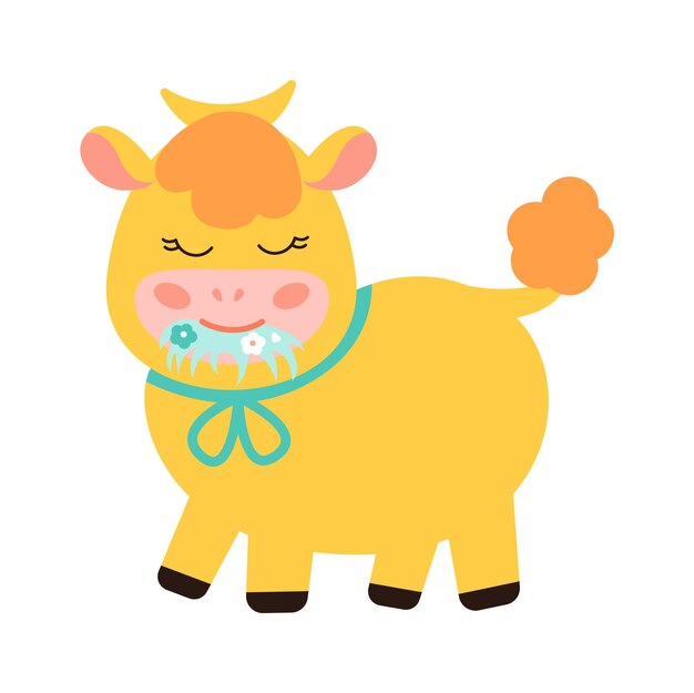 Cartoon childish bull Farm animal Vector illustration