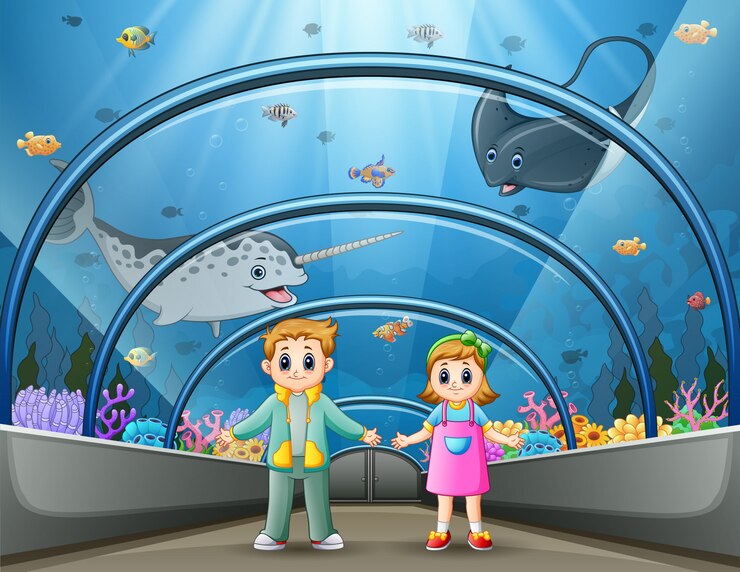 Vector 水族館公園で漫画の子供たち