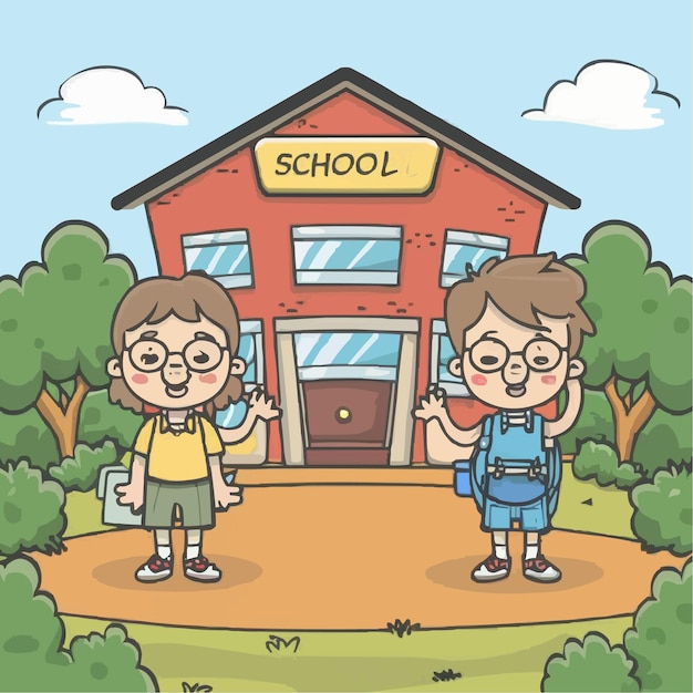 Vector cartoon children back to school party illustration