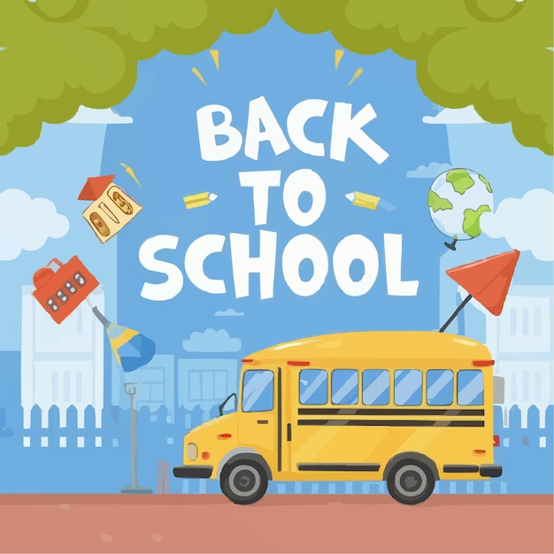 cartoon children back to school party illustration