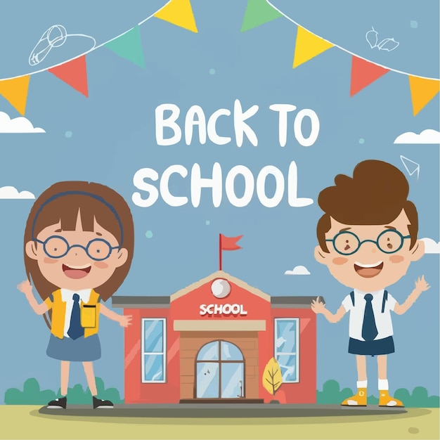 Vector cartoon children back to school party illustration