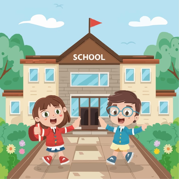 Vector cartoon children back to school party illustration