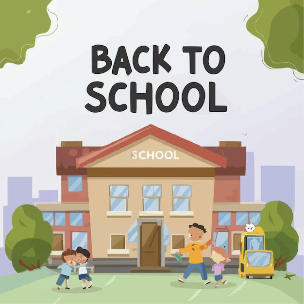 cartoon children back to school party illustration