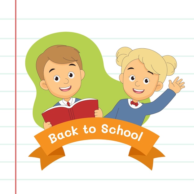 Cartoon children back to school