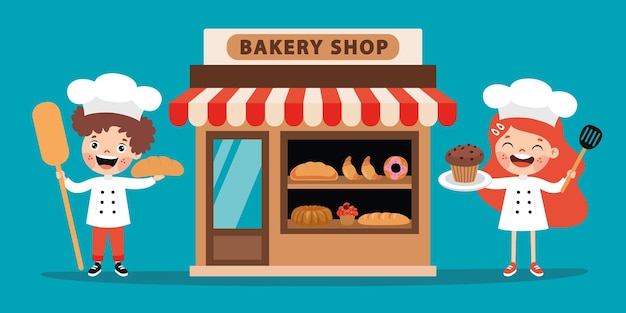 Vector cartoon children in bakery costumes