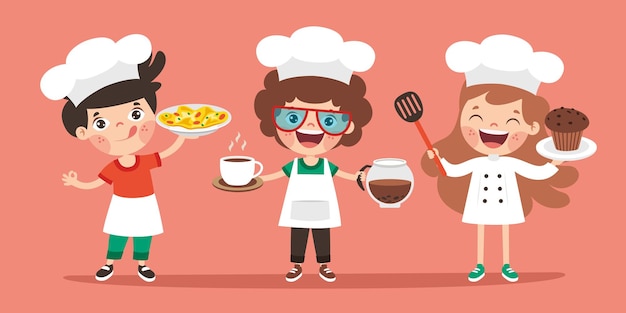 Vector cartoon children in bakery costumes